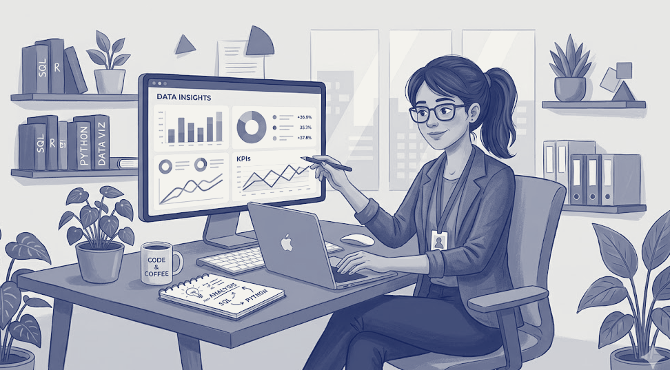Illustration d'Eya Ben Salem, Data Analyst, présentant un tableau de bord de KPI